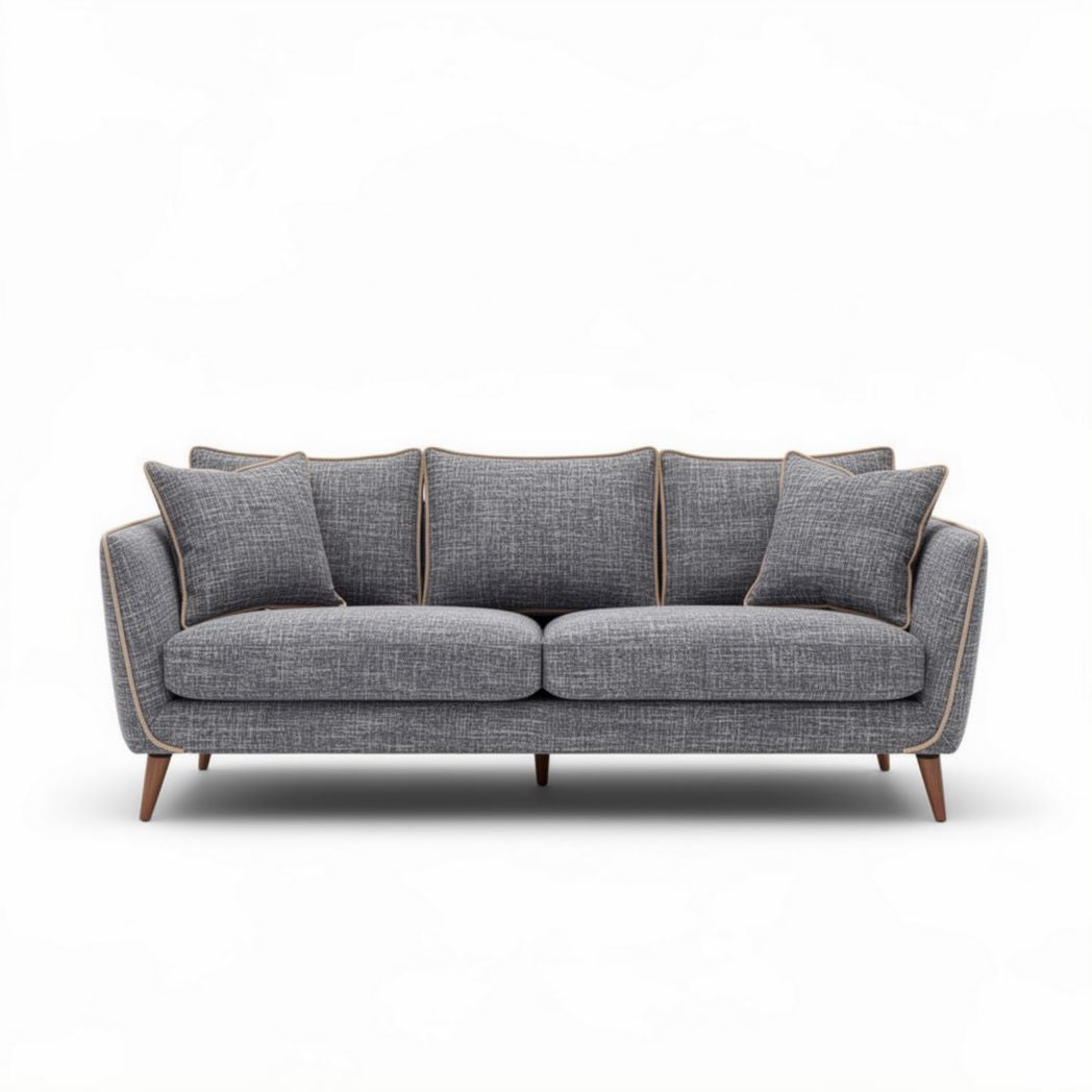 Sofa z szarym obiciem materiałowym i drewnianymi nogami 200 x 90 x 85cm