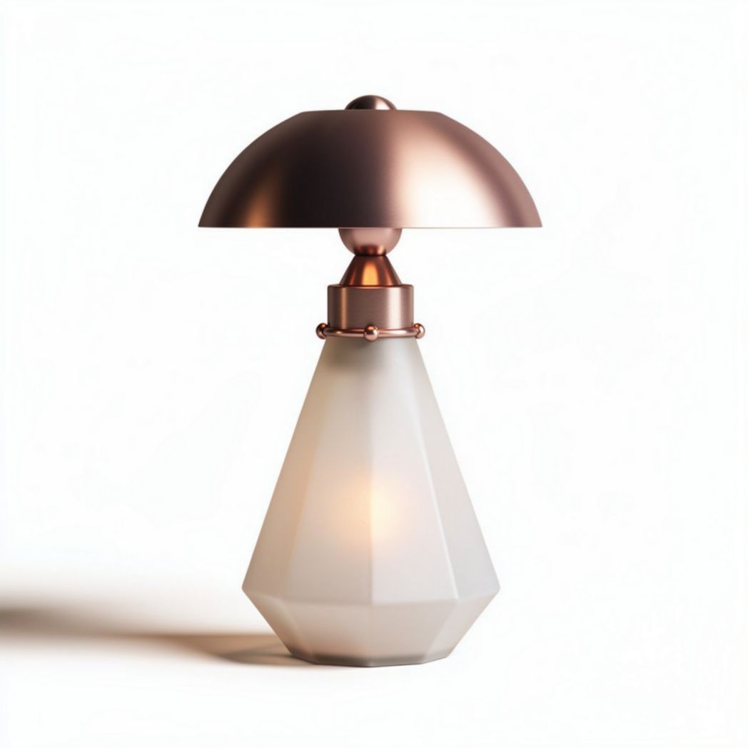 Lampa stołowa z lampionem w kolorze mosiądzu i białym kloszem 20 x 20 x 40cm
