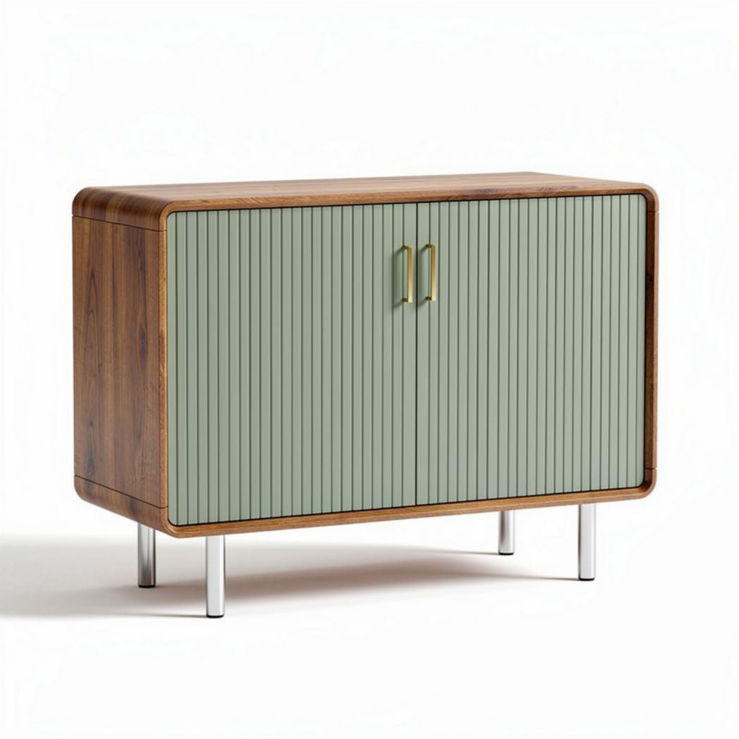 Stylowy komoda z drewna i metalu w kolorze zielonym 80 x 40 x 75cm