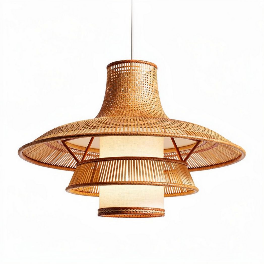 Lampa wisząca rattanowa w kolorze naturalnym o średnicy 30 cm i wysokości 25 cm